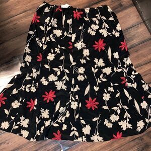 Vintage Kathy Lee Long Length Black Tan Red Elastic Waist Skirt